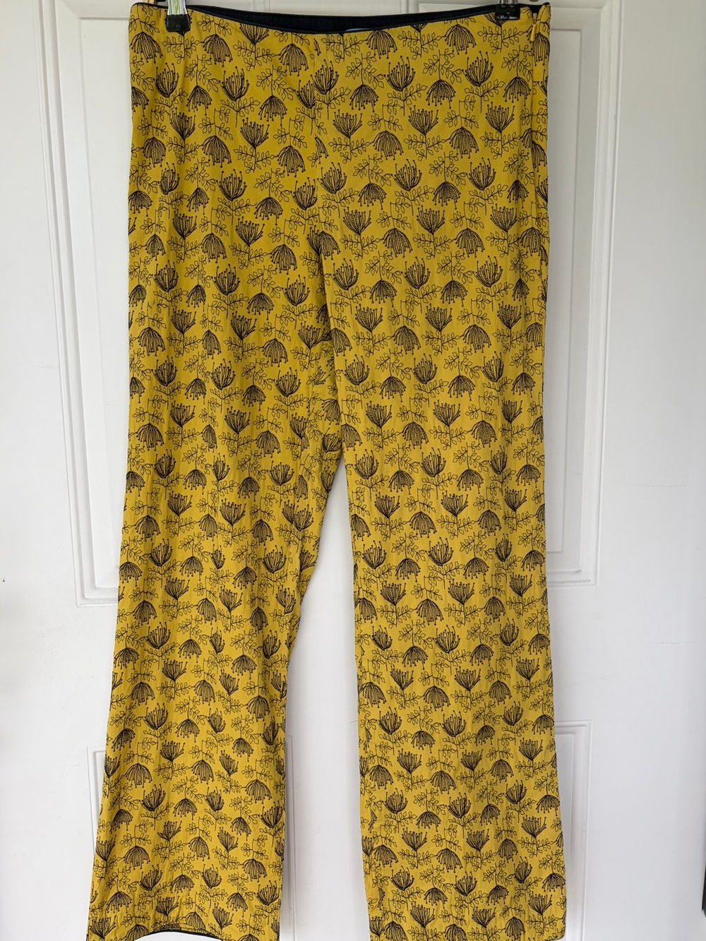 •ts  dixin• Mustard Yellow Embroidered Botanical Pants - Size 6